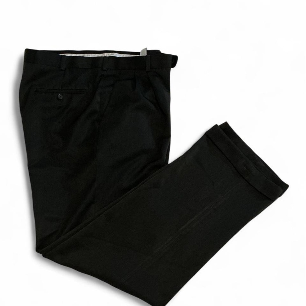 Classic Fit Pleated Dress Pants Mens 36x34 Black Excellent Herringbone Cuffed